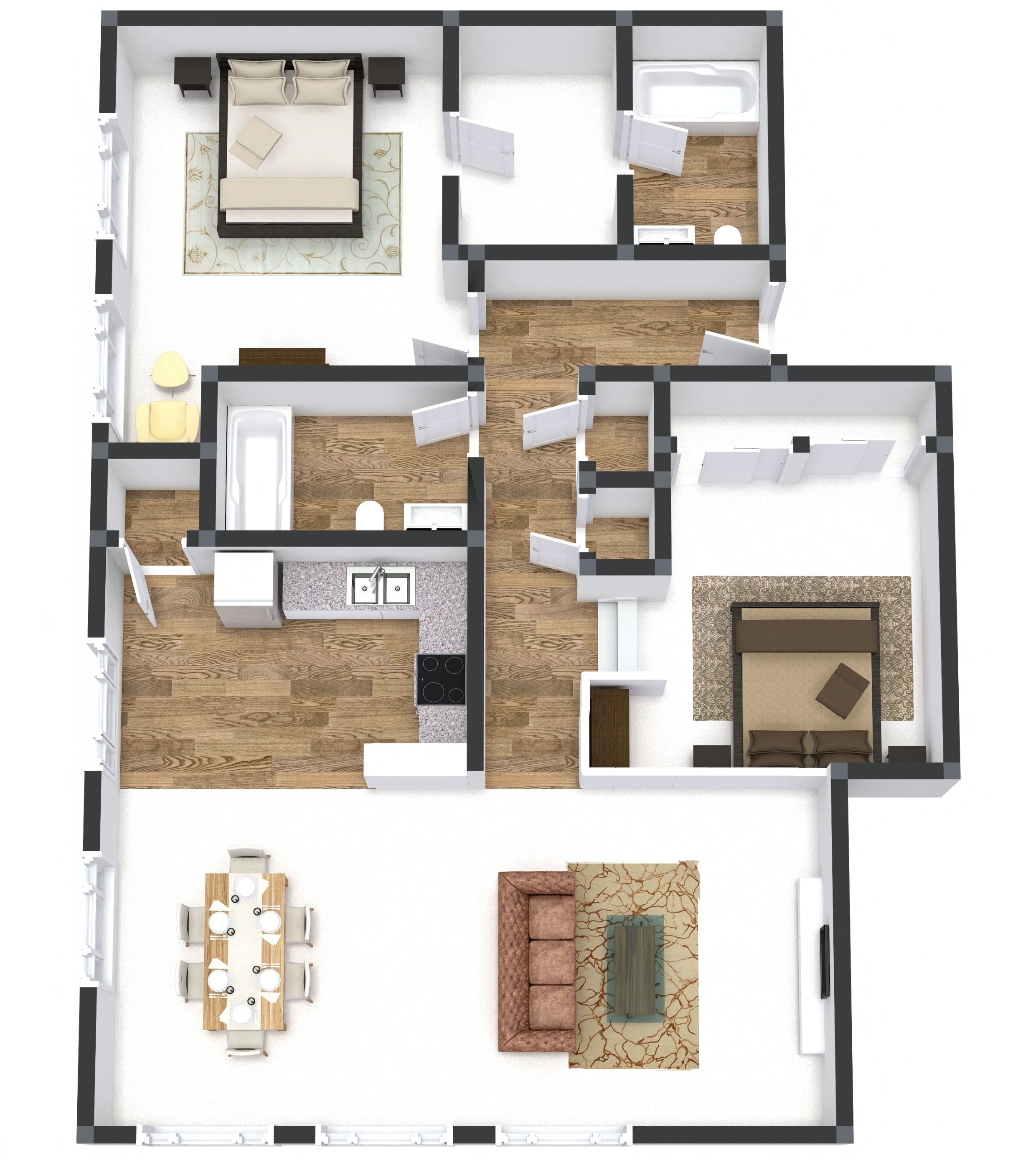 Floor plan for 2 beds, 2 baths, 1170 sqft
